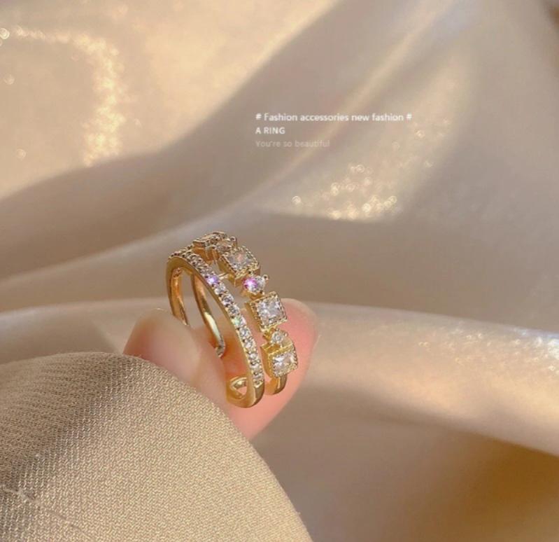 gold plated artificial stone adjustable ring