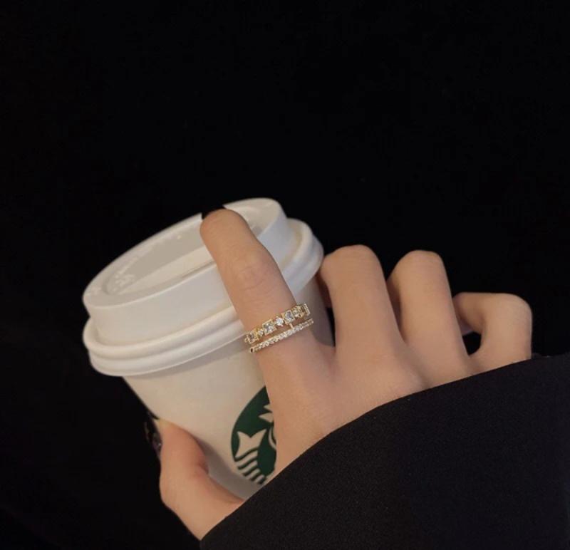 gold plated artificial stone adjustable ring