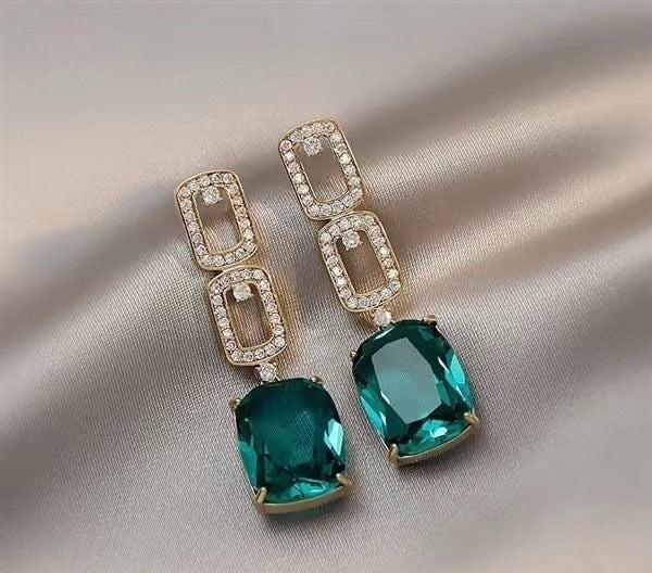gold plated crystal with green stone earings