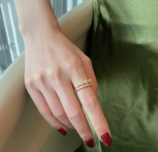 gold plated artificial stone adjustable ring