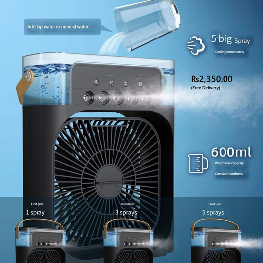 Portable Air Conditioner Fan: Usb Electric Fan With Led Night Light, Fine Mist Water, And Humidifier Function (BIG SIZE)