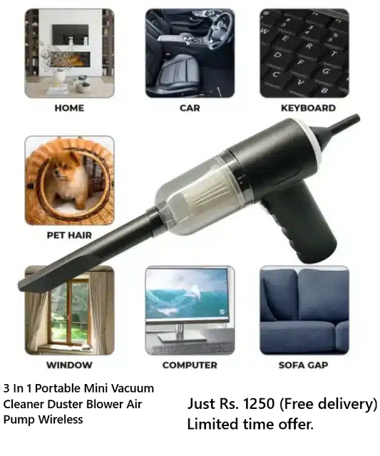 3 in 1 Portable Mini Vacuum Cleaner Dust Blower Air Pump Wireless