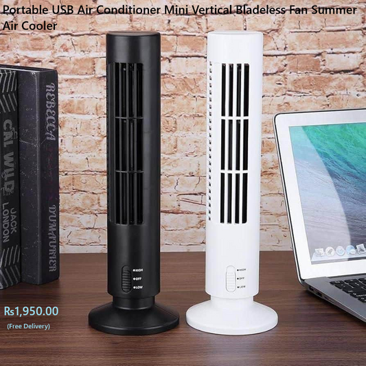 Portable USB Air Conditioner Mini Vertical Bladeless Fan Summer Air Cooler For Home Office Travel Cooling Tower Fan, 3 Wind Speed Desktop Air Conditioner Fan
